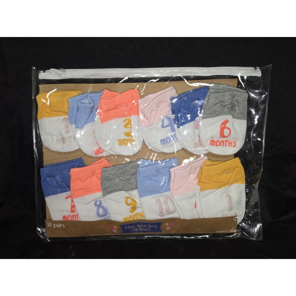 "NWT Gertex 12 Pair Infant Anklet Socks Baby Milestone 1-12 Months Unisex New